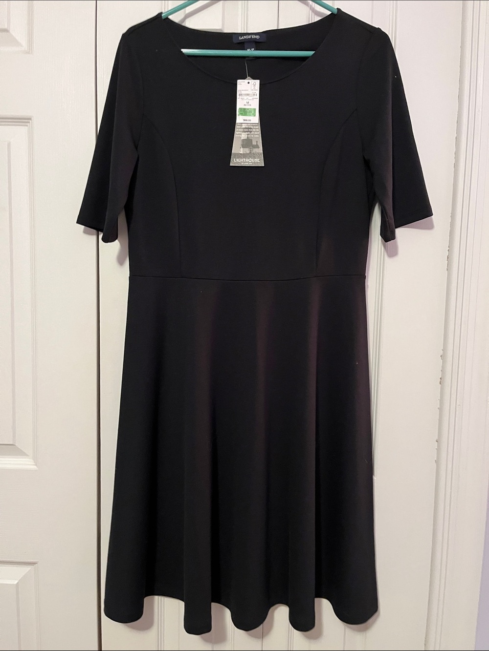 Lands' End Black Short-Sleeve Fit & Flare Midi Dress
